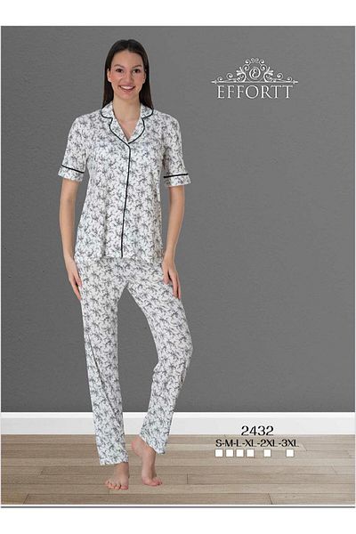 EM&FA TEKSTİL Short Sleeve Button Detailed Pajama Set