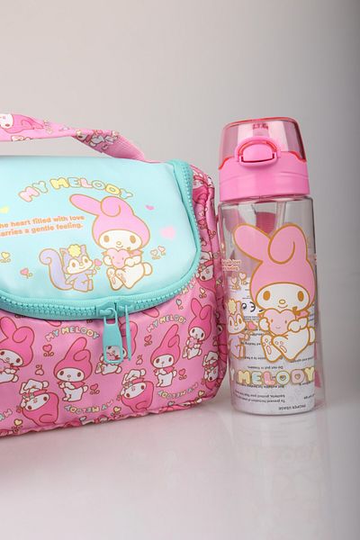MY MELODY ديكوموس مع الموسم الجديد ترخيص وأفضل الأصدقاء "مجموعة ميلوبينك" حقيبة غداء مع ترمس
