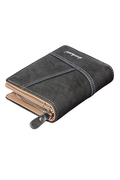 OEM Men's Leather Wallet, Double Bifold with Zipper, Decorative Stitching - Black