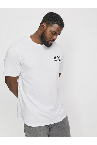 Jack & Jones Plus Men's White Jjecorp Logo Tee Ss O-Neck Noos Pls Plus Size T-Shirt 12158505-White