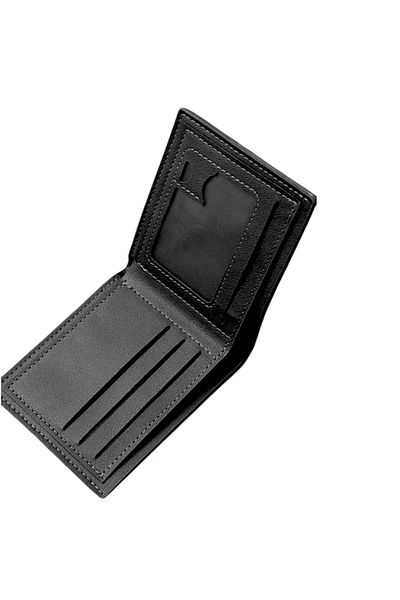 OEM Minimalist Men's Bifold Wallet Made of Striped PU Leather - Black