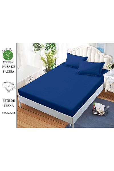 FIONNA.RO Elasticated Duvet Cover and Pillowcases in Finet UNI 180x200cm - Navy Blue