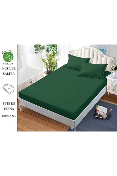 FIONNA.RO Elasticated Duvet Cover and Pillowcases in Finet UNI 180x200cm - Emerald Green