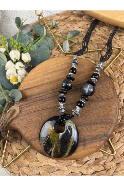 SEDEF TAKI Ahşap el boyaması tasarım kolye