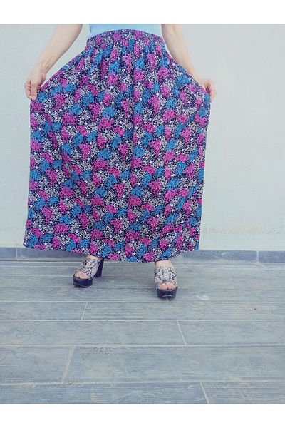 hoaryage Fusta maxi din țesătură de presare din viscoză, cu model colorat, cu talie elastică, mărimea 36-50