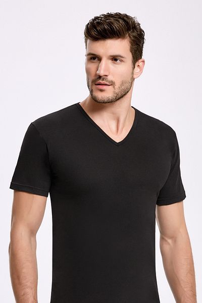 QKK Men's 100% Cotton 2-Piece V-Neck Black Undershirt Undershirt Q2İ1K2L3Kk.2L