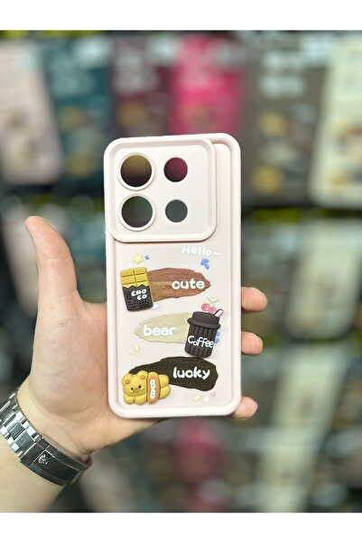Embossed Camera Protected Soft Case with Infinix Note 30 Pro Compatible Cute Teddy Bear and Coffee Pattern