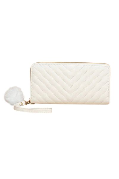 OEM Women's Wallet, Model V, with pompom, White