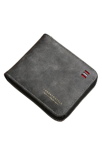 OEM Men's Leather Wallet with Zipper, Retro Style, - Black