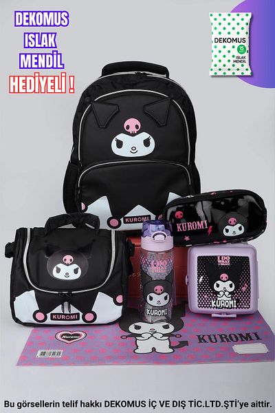 kuromi New Season Licensed Leather School Bag with Dekomus, Leather Nutrition and Pen Bag with Thermos
