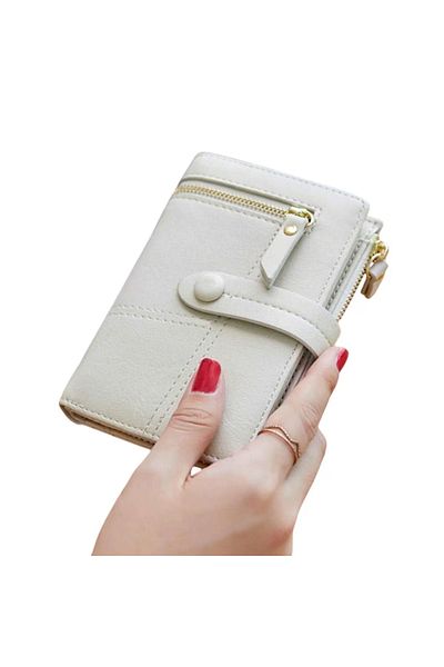 OEM Small women's wallet, PU leather, with bifold closure, elegant, minimalist style - Beige