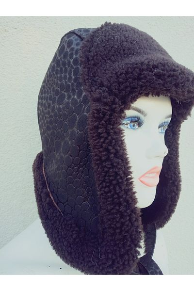 hoaryage 100% истинска пилотска шапка от агнешка кожа с уши от овча кожа