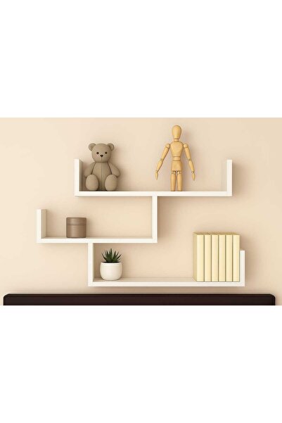 Woody Home Dekoratif 3'lü Duvar Rafı Seti , Gizli Bağlantılı , Kitaplık , Uçan Raf , 60x15 cm