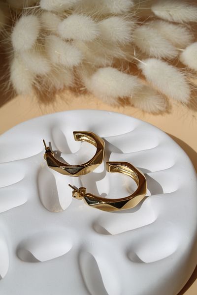 Luvix Design Geometric Form Gold Color Steel Hoop Earrings