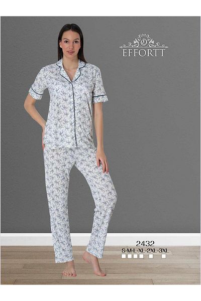 EM&FA TEKSTİL Short Sleeve Button Detailed Pajama Set