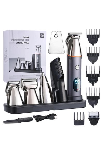 Lommad 5in1 Hair Trimmer and Shaving Machine, Hair, Beard, Nose, Body, Stainless Steel Blades, LED, Water Resistant, Gift Cape