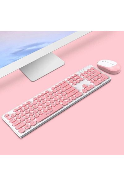 divendi-ro Wireless Keyboard and Mouse Kit, Universal, Pink-Alb