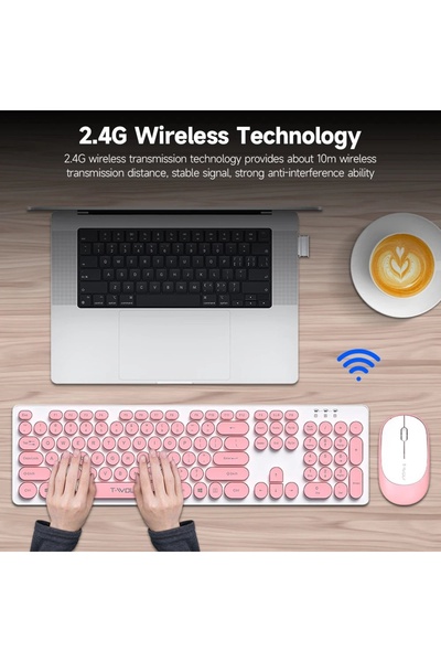 divendi-ro Wireless Keyboard and Mouse Kit, Universal, Pink-Alb