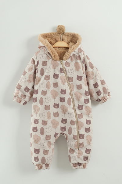 Babykokko Desenli Erkek Bebek Kışlık Fermuarlı Su Geçirmez Astronot Tulum