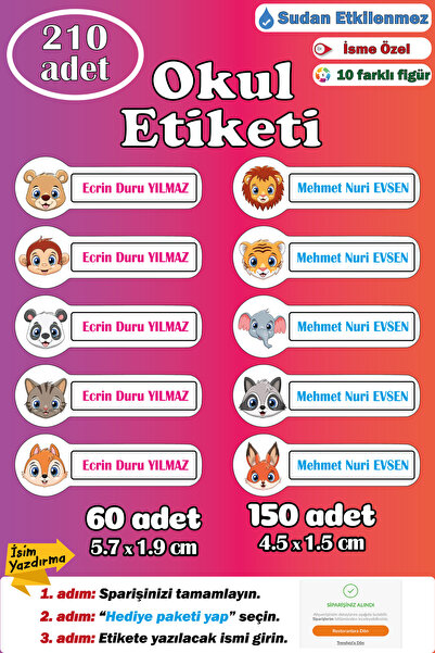 GSticker Kişiye İsme Özel Okul Etiketi İsim Etiketi Kalem Defter Etiketi Stic...