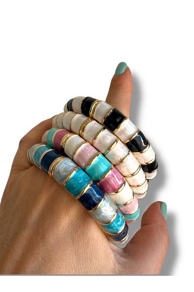 Finery by Nerrs Enamel Bracelet with Gold Line Detail Pink Color, Standard Size (S-M-L Compatible)