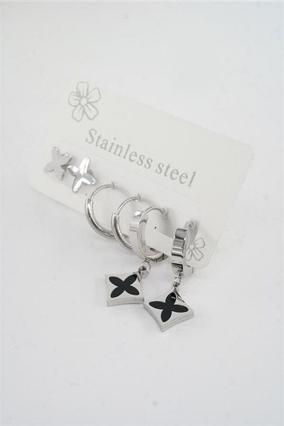 By Zeyna Aksesuar Women's 316 L Stainless Steel Tarnish Free Set of 6 Earrings