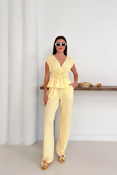MOZENA Seersucker Fabric Double Set with Tie Detail