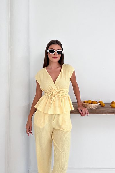 MOZENA Seersucker Fabric Double Set with Tie Detail