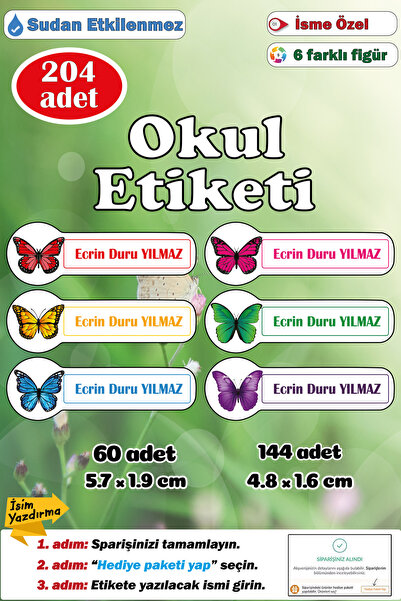 GSticker İsme Özel Okul Etiketi İsim Etiketi Kalem Defter Etiketi Sticker Kel...