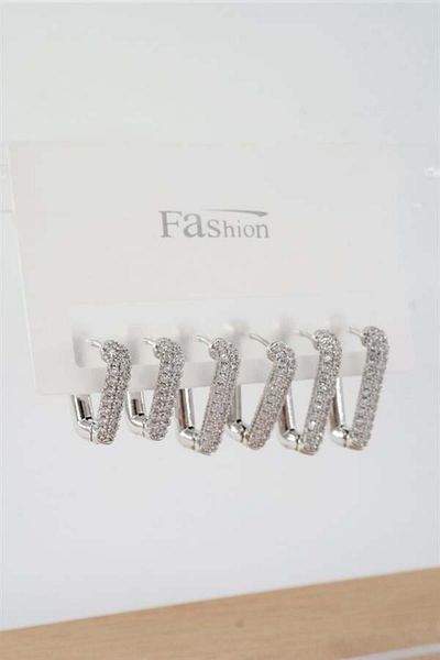 By Zeyna Aksesuar Women's Vip Series Zircon Stone 3 Size 6-Piece Earring Set