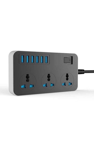divendi-ro Extension cord with 3 sockets and 6 USB 3.1A with child-proof and childproof
