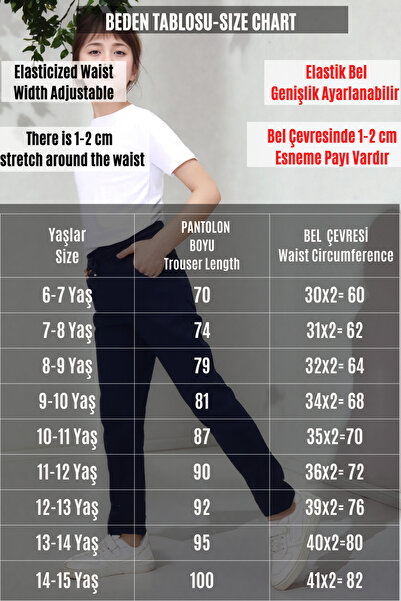 Asortix Kız Çocuk Gabardin Beli Lastikli Standart Paça Rahat Okul Pantolonu