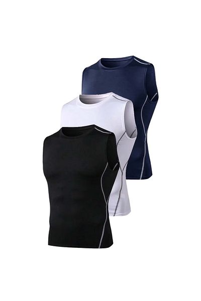 OEM Set of 3 Compression T-shirts for Men, Sports, Quick Drying, High Elasticity, Multicolor - M