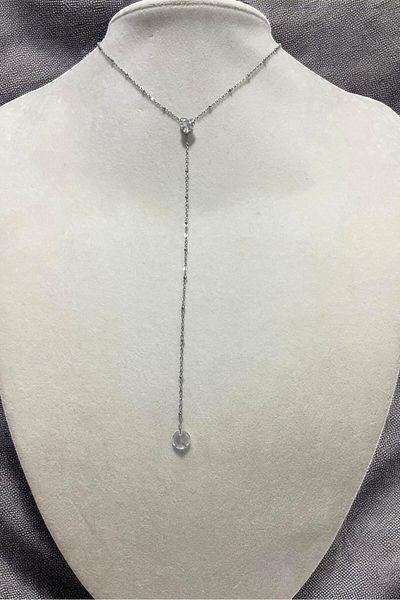 özgül takı ve tasarım Gold and Silver Color Dangle Heart Zircon Necklace – Stainless Steel, Women's Jewelry