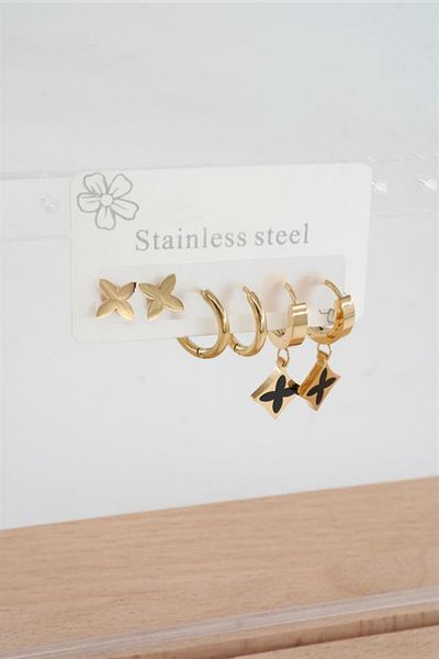By Zeyna Aksesuar Women's 316 L Stainless Steel Tarnish Free Set of 6 Earrings