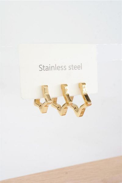 By Zeyna Aksesuar Women's Vip Series 316 L Stainless Steel Star Model 3-Piece Earring Set