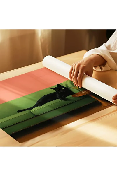 ARTHOUSECOLLECTIVE Αφίσα Martini Cat – Μαύρη γάτα σε πράσινο κάθισμα Κοκτέιλ Εικονογράφηση - Αφίσα χωρίς πλαίσιο