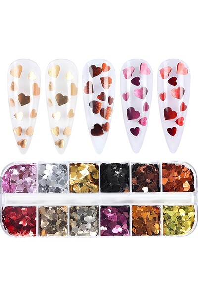aba nails Metalik Renkli Kalpler Tırnak Süsleme Folyo Pulları Mix Nail Art