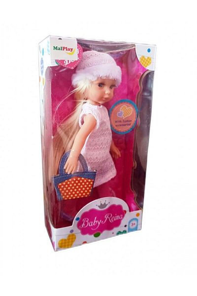 MalPlay Păpușa Baby Reina pentru copii de 3 ani +, Baby Reina cu rochie de iarnă și bonetă