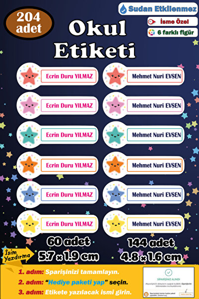 GSticker Kişiye İsme Özel Okul Etiketi İsim Etiketi Kalem Defter Etiketi Stic...