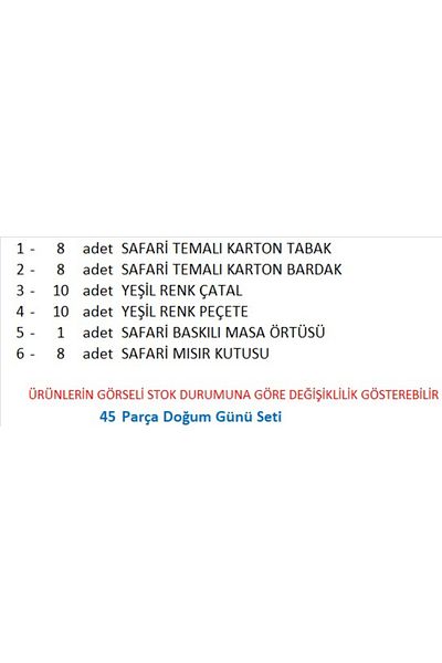 ZENVİVA Safari 8 Plates, 8 Cups, 10 Napkins, 10 Forks, Tablecloth, 8 Corn Boxes