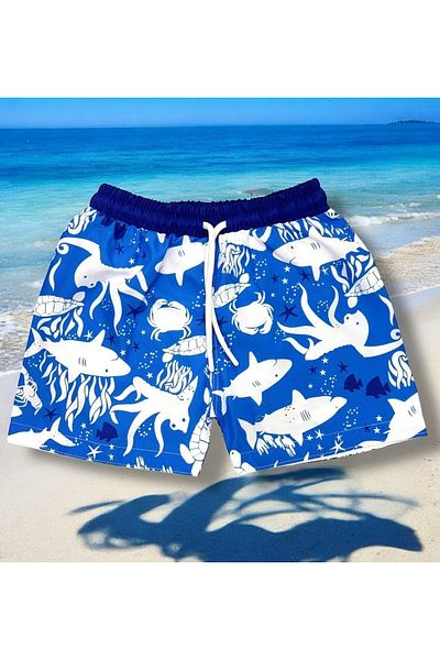 Lolliboomkids New Season Boy's Patterned Printed Waist Lace Shorts Swimwear Mesh Full / Regular Fit