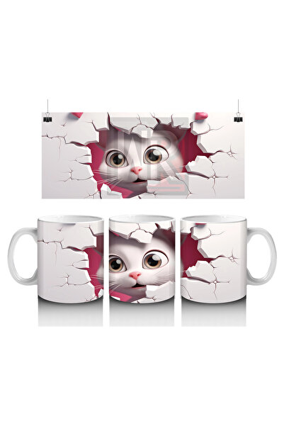 Wisdom Rain قطة لطيفة تنظر في الشق الوردي – كوب قهوة مطبوع