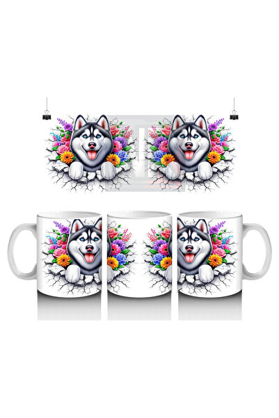 Wisdom Rain نمط هاسكي مبتسم مع تاج زهرة - كوب قهوة مطبوع