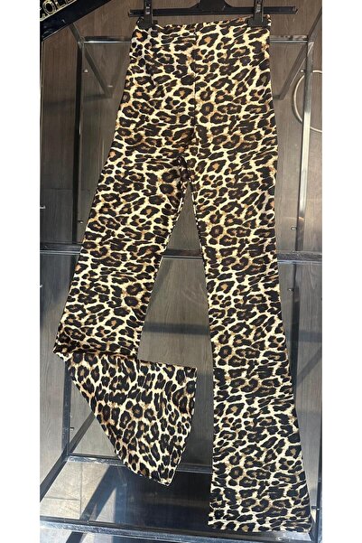 MODEL Kadın İspanyol Paça Leopar Tayt
