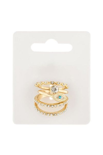 OEM Set of 3 Women's Gold Rings - Eye Pattern, Stones