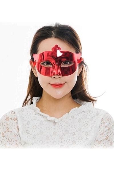 PRATİKOBA Red Color Costume Party Extra Shiny Prom Mask 15x10 Cm