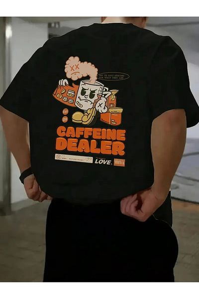 qubo sportswear & company Tricou negru cu mânecă scurtă, unisex, din bumbac, cu imprimeu supradimensionat