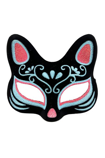 PRATİKOBA Black Color Suede Coated Blue Red Glitter Cat Mask 17x14 Cm