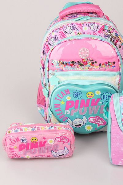 MUGGLE With Dekomus ""Pink Power Collection" Large Size School Bag, Lunch Box with Thermoses and Pen Bag